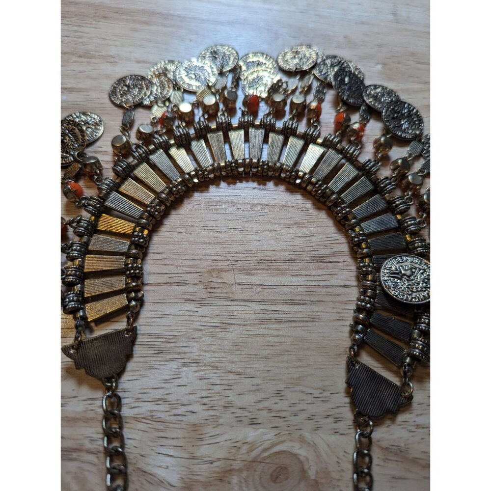 Statement piece Cleopatra style coin necklace Republic of france burnished gold - Picture 8 of 11